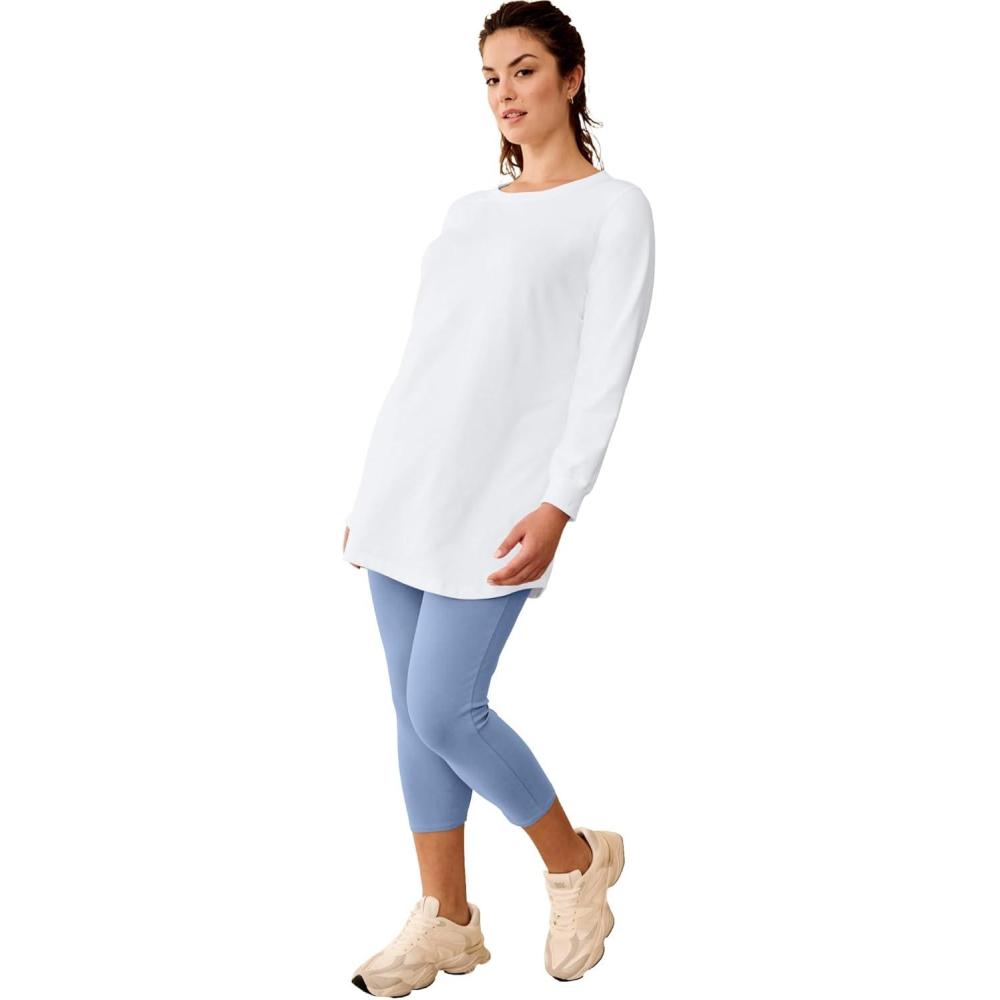 imageellos Plus Size French Terry Sweatshirt Tunic With Shirttail HemWhite