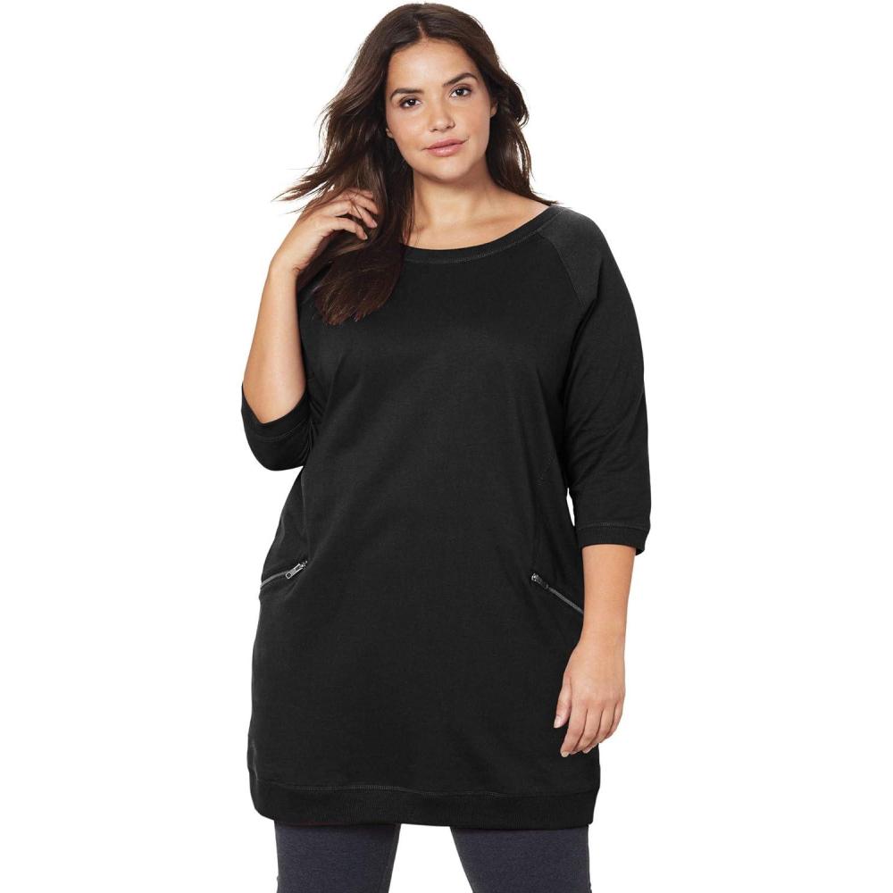imageellos Plus Size French Terry Zip Pocket TunicBlack