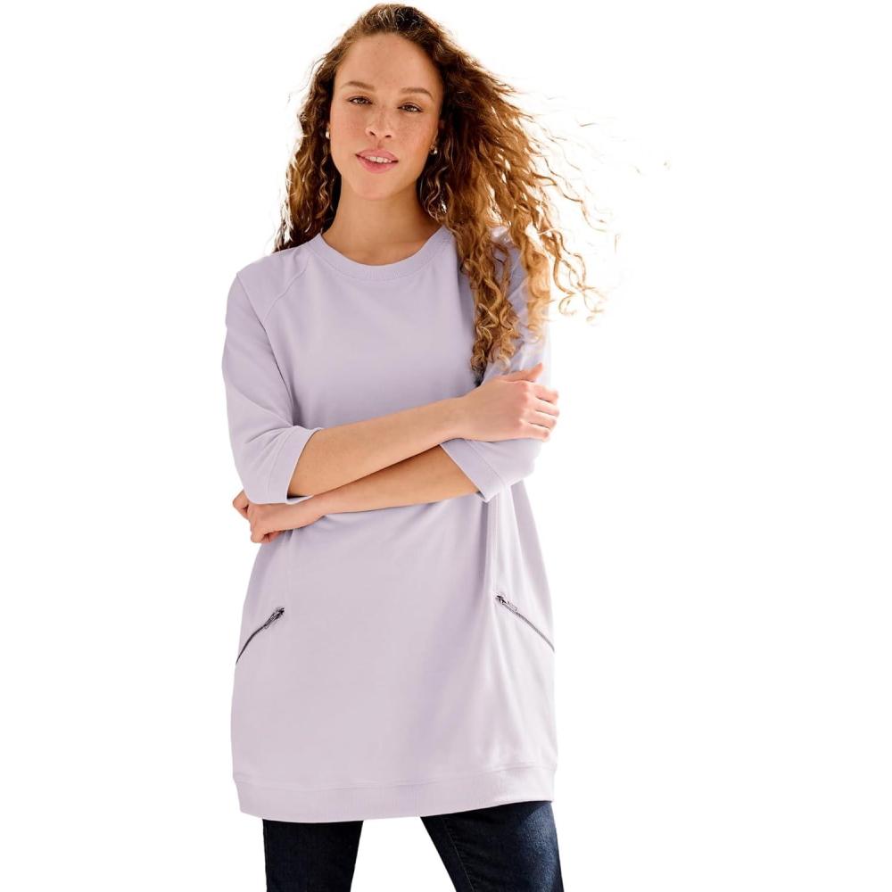 imageellos Plus Size French Terry Zip Pocket TunicLilac Smoke