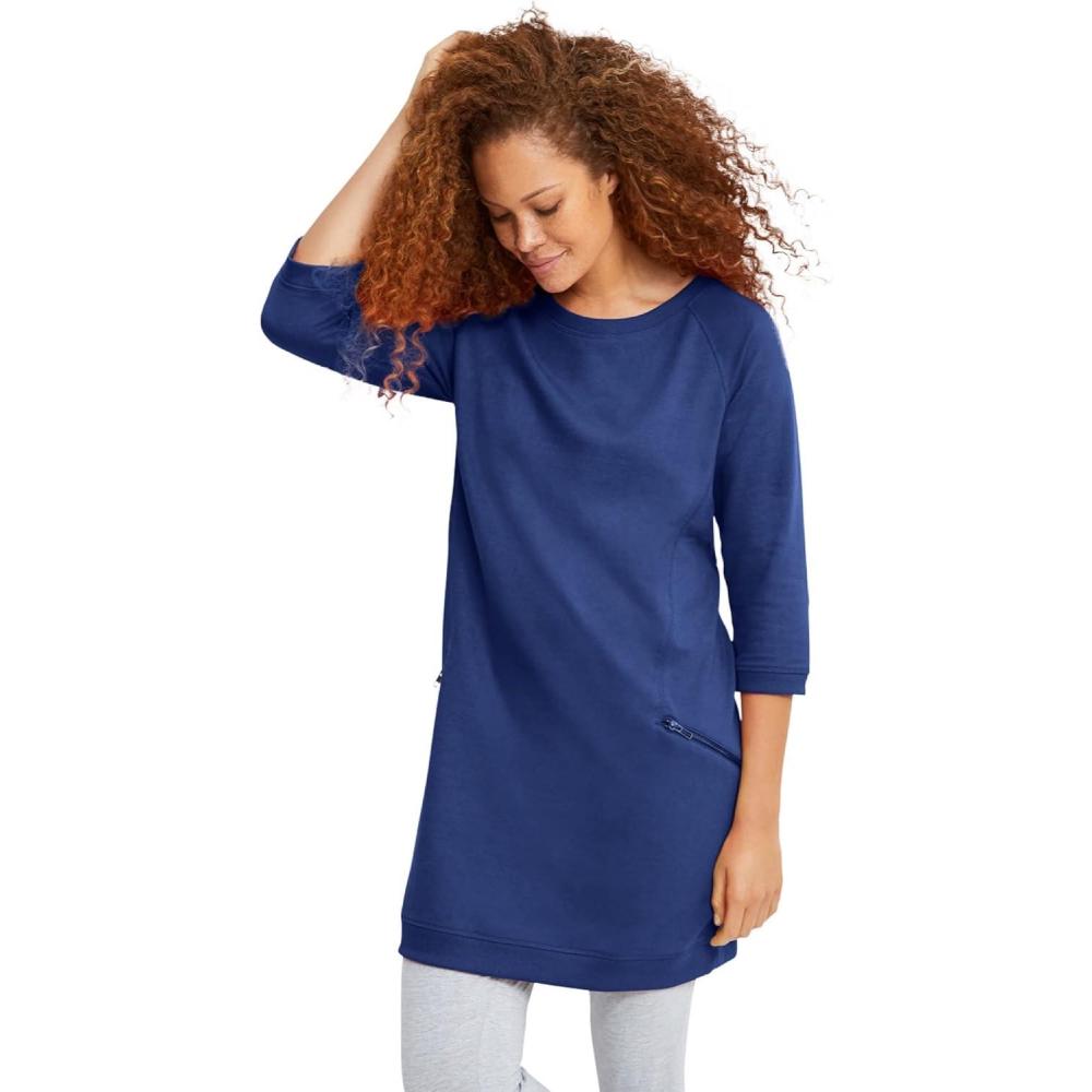 imageellos Plus Size French Terry Zip Pocket TunicRoyal Cobalt
