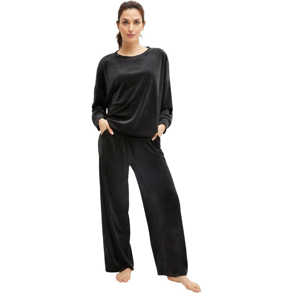 imageellos Plus Size Stretch Velour Wide Leg PullOn PantsBlack