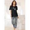Dreams & Co. Plus Size Graphic Tee PJ Set(Plum Burst Penguins)
