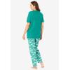 Dreams & Co. Plus Size Graphic Tee PJ Set(Tropical Emerald Cat)