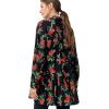 Ellos Plus Size Button Front Peplum Tunic(Black Red Floral)