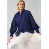 Ellos Plus Size Eyelet Button Front Shirt with Blouson Sleeves(White)