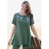 Woman Within Plus Size Embroidered Thermal Tunic(Pine Blooming Embroidery)