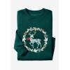 Woman Within Plus Size Fleece Holiday Sweatshirt(Emerald Cat)