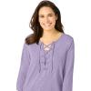 Woman Within Plus Size Lace-Up Three-Quarter Sleeve Tee(Pale Lilac)