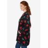 Woman Within Plus Size Perfect Longer-Length Cotton Cardigan Sweater(Black Poinsettia)