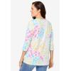 Woman Within Plus Size Perfect Printed Three-Quarter Sleeve V-Neck Tee(White Multi Floral)