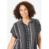 Woman Within Plus Size Relaxed Campshirt(Black Batik Stripe)