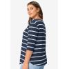 ellos Plus Size Cotton Spandex Boat Neck 3/4 Sleeve Button Trim Tee(Navy White Stripe)