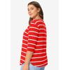 ellos Plus Size Cotton Spandex Boat Neck 3/4 Sleeve Button Trim Tee(Radiant Red White Stripe)
