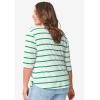 ellos Plus Size Cotton Spandex Boat Neck 3/4 Sleeve Button Trim Tee(White Kelly Green Stripe)