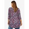 ellos Plus Size Stretch Knit Scoop Neck 3/4 Sleeve Curved Hem Tunic(Navy Red Ditsy Floral)
