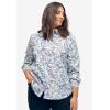 ellos Women’s Plus Size Long Sleeve Button-Down Shirt Oversized Tunic Blouse(French Blue White Stripe)