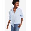 ellos Women’s Plus Size Long Sleeve Button-Down Shirt Oversized Tunic Blouse(White)