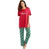 Dreams & Co. Plus Size Graphic Tee PJ Set(Classic Red Reindeer Cat)