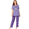 Dreams & Co. Plus Size Graphic Tee PJ Set(Plum Burst Penguins)
