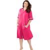 Dreams & Co. Plus Size Short French Terry Robe(Pink Burst)