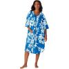 Dreams & Co. Plus Size Short French Terry Zip-Front Robe(Pool Blue Shadow Floral)