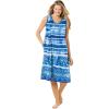 Dreams & Co. Plus Size Trapeze V-Neck Short Lounger(Bright Cobalt Tie Dye Stripe)