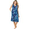 Dreams & Co. Plus Size Trapeze V-Neck Short Lounger(Evening Blue Peony)