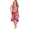 Dreams & Co. Plus Size Trapeze V-Neck Short Lounger(Pomegranate Floral)