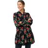 Ellos Plus Size Button Front Peplum Tunic(Black Red Floral)