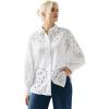 Ellos Plus Size Eyelet Button Front Shirt with Blouson Sleeves(White)
