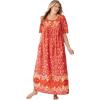 Only Necessities Women’s Plus Size Bib Front Lounger House Dress, Nightgown(Paprika Folk Floral)