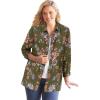 Woman Within Plus Size Crinkle Button-Front Shirt(Dark Basil Floral)