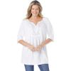 Woman Within Plus Size Embroidered Crinkle Tunic(White Rose Embroidery)