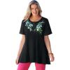 Woman Within Plus Size Embroidered Thermal Tunic(Black Blooming Embroidery)
