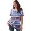 Woman Within Plus Size Perfect Printed Short-Sleeve Crewneck Tee(Bright Cobalt Painterly Stripe)