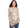 Woman Within Plus Size Perfect Printed Three-Quarter Sleeve V-Neck Tee(New Khaki Bloom)