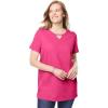 Woman Within Plus Size Perfect Short-Sleeve Keyhole Tee(Raspberry Sorbet)