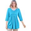 Woman Within Plus Size Smocked Henley Trapeze Tunic(Paradise Blue)