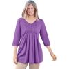 Woman Within Plus Size Smocked Henley Trapeze Tunic(Pretty Violet)