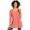 Woman Within Plus Size Smocked Henley Trapeze Tunic(Sweet Coral)