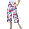 Woman Within Plus Size Sport-Knit Pull-On Capri Pants(White Coral Floral)