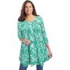 Woman Within Plus Size V-Neck Pintucked Tunic(Tropical Emerald Antique Floral)
