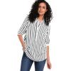 ellos Plus Size Button Placket Popover Tunic(Black Stripe)
