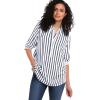ellos Plus Size Button Placket Popover Tunic(Navy Stripe)