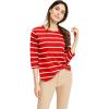 ellos Plus Size Cotton Spandex Boat Neck 3/4 Sleeve Button Trim Tee(Radiant Red White Stripe)
