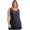 ellos Plus Size Cotton Spandex Lace Trimmed Scoop Neck Sleeveless Tunic(Black)