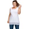 ellos Plus Size Cotton Spandex Lace Trimmed Scoop Neck Sleeveless Tunic(White)