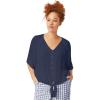 ellos Plus Size Crinkle Tie-Front Blouse(Navy)