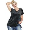 ellos Plus Size Stretch Crushed Velour V-Neck Short Sleeve Tee(Black)