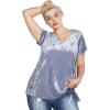 ellos Plus Size Stretch Crushed Velour V-Neck Short Sleeve Tee(Dusty Cornflower)